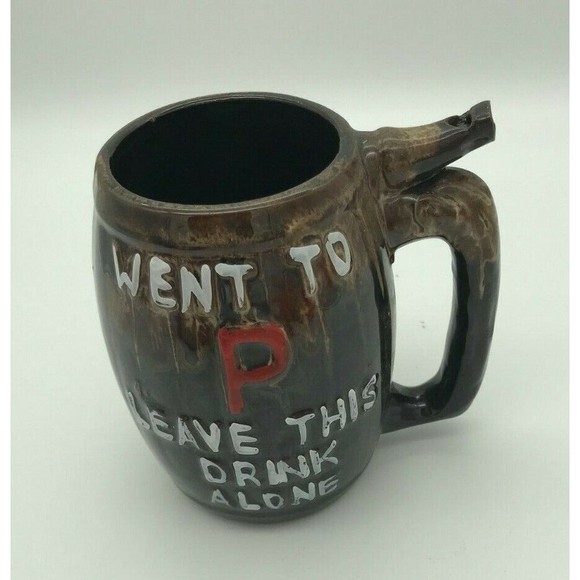 Vintage Beer Whistle Mug Brown Drip Glazed Funny Unique Cup Leave My Drink Alone - Picture 3 of 8